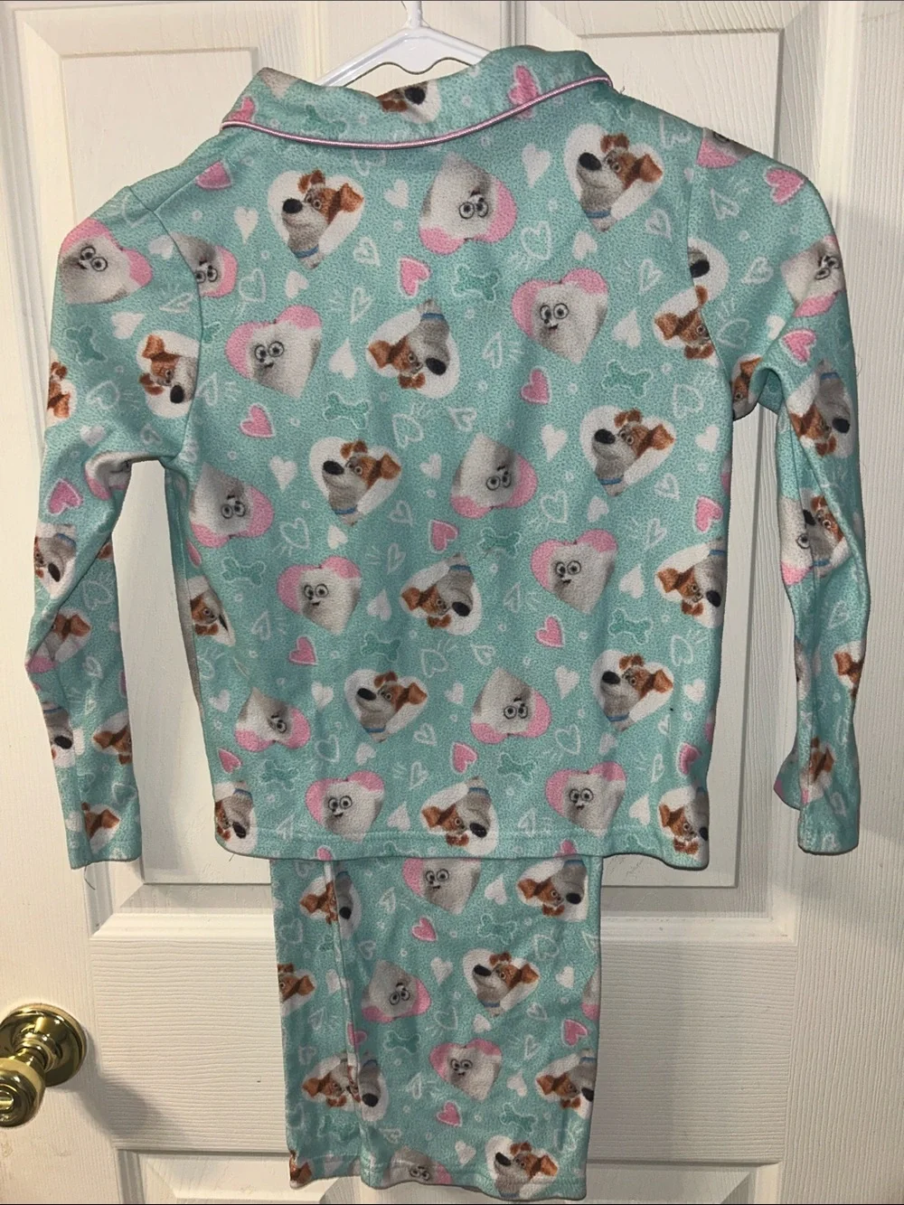 Girls Aqua Blue Animated Pet Pajama Set with Pink Heart Details